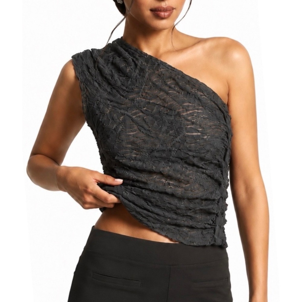 NWT Anthropologie Womens By Anthropologie Textured One Shoulder Top Small Sheer